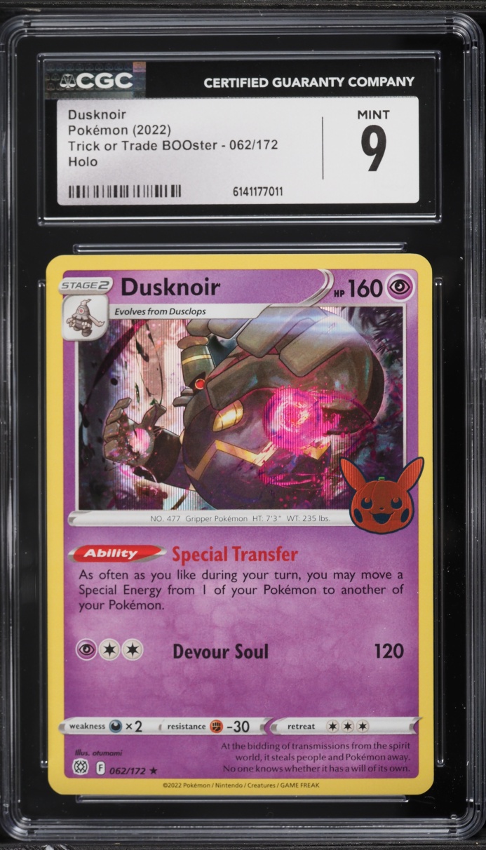 2022 Pokemon Scarlet & Violet Trick Or Trade BOOster Holo Dusknoir #062 CGC 9 MINT
