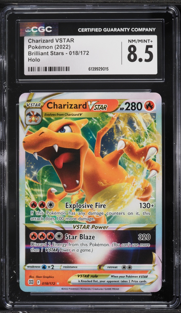 2022 Pokemon Sword & Shield Brilliant Stars Holo Charizard VSTAR #18 CGC 8.5 NM-MT+