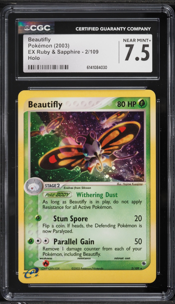 2003 Pokemon EX Ruby & Sapphire Holo Beautifly #2 CGC 7.5 NRMT+