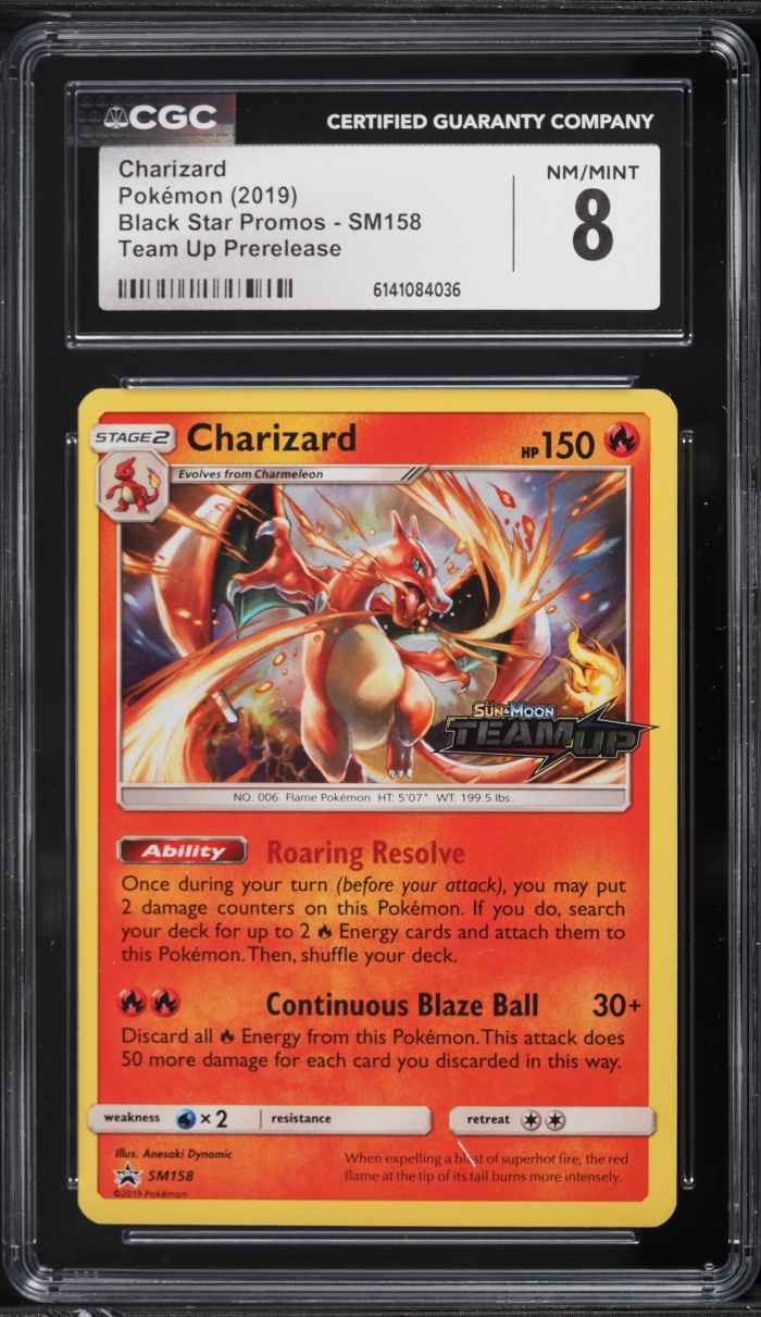2019 Pokemon Sun & Moon Black Star Promo Team Up Prerelease Charizard #SM158 CGC 8 NM-MT