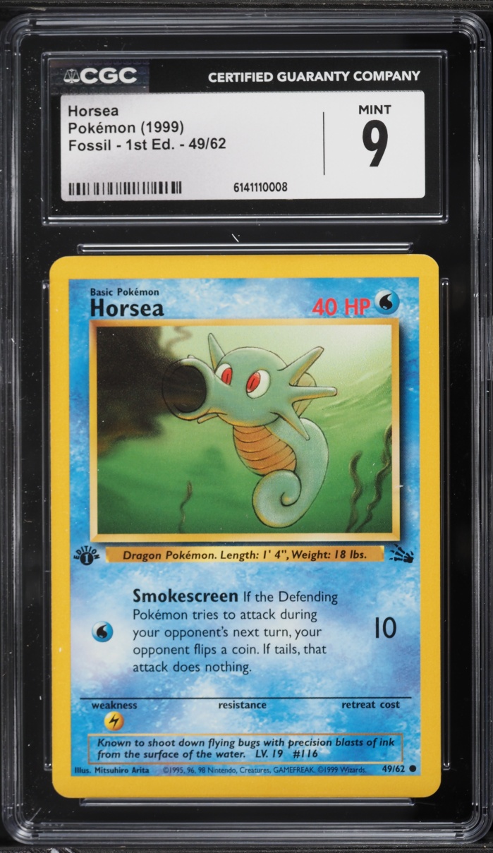 1999 Pokemon Fossil 1st Edition Horsea #49 CGC 9 MINT