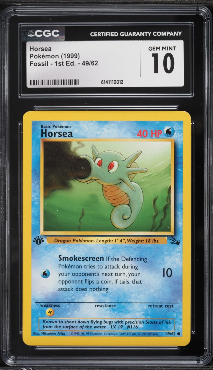 1999 Pokemon Fossil 1st Edition Horsea #49 CGC 10 GEM MINT
