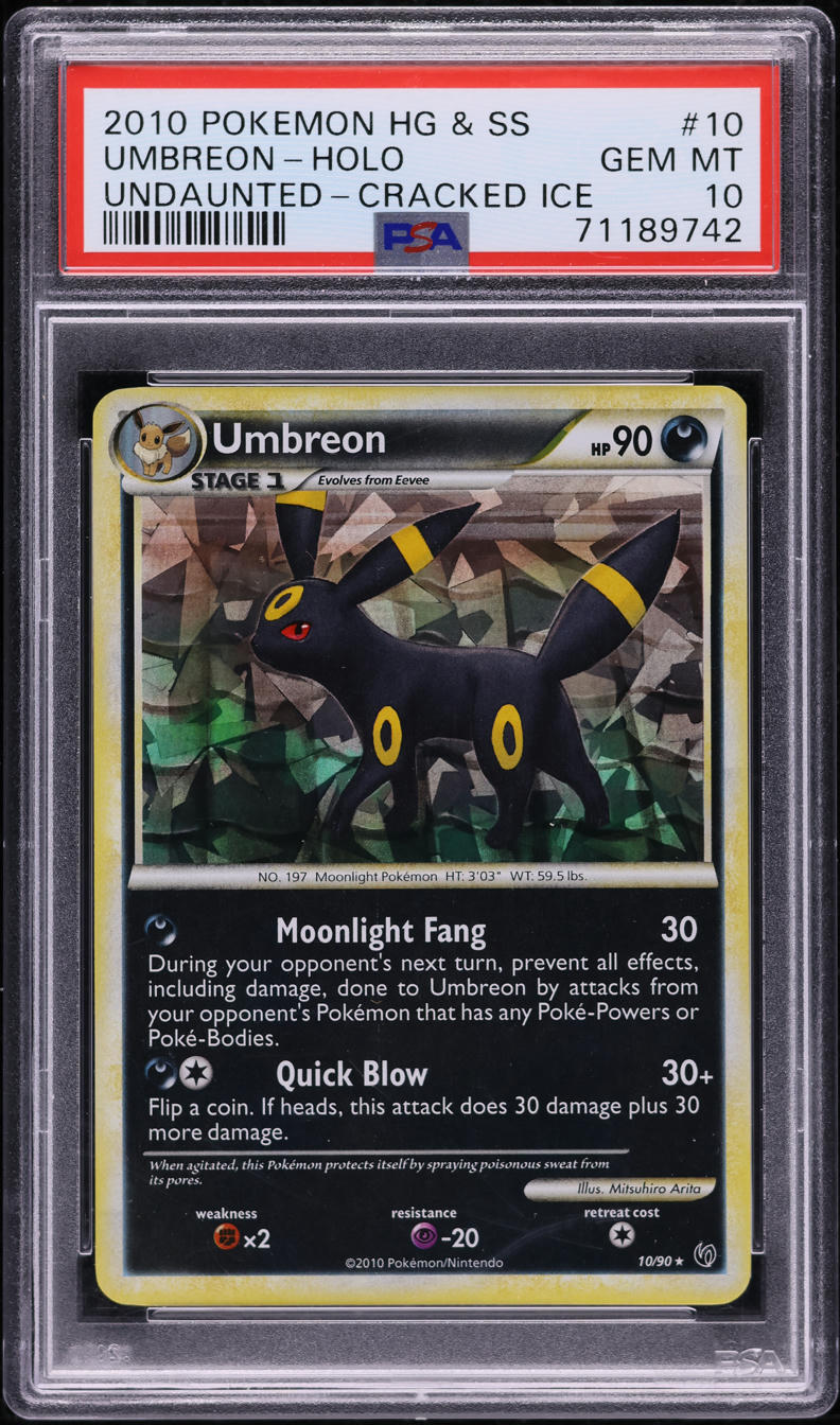 2010 Pokemon HeartGold SoulSilver Undaunted Cracked Ice Holo Umbreon #10 PSA 10