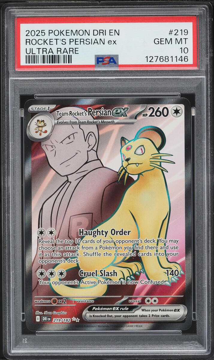 2025 Pokemon SV Destined Rivals Full Art Team Rocket's Persian ex #219 PSA 10 GEM MINT