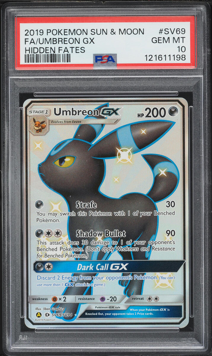 2019 Pokemon Sun & Moon Hidden Fates Full Art Umbreon GX #SV69 PSA 10 GEM MINT