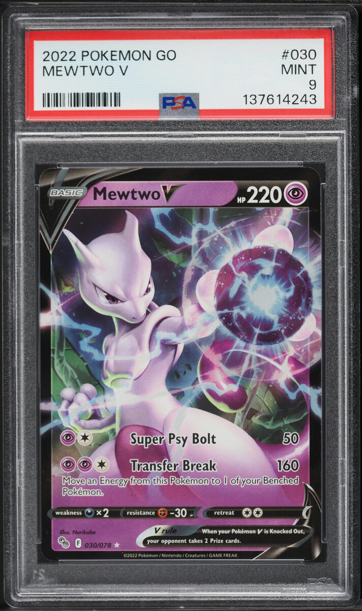 2022 Pokemon Sword & Shield Pokemon GO Mewtwo V #30 PSA 9 MINT