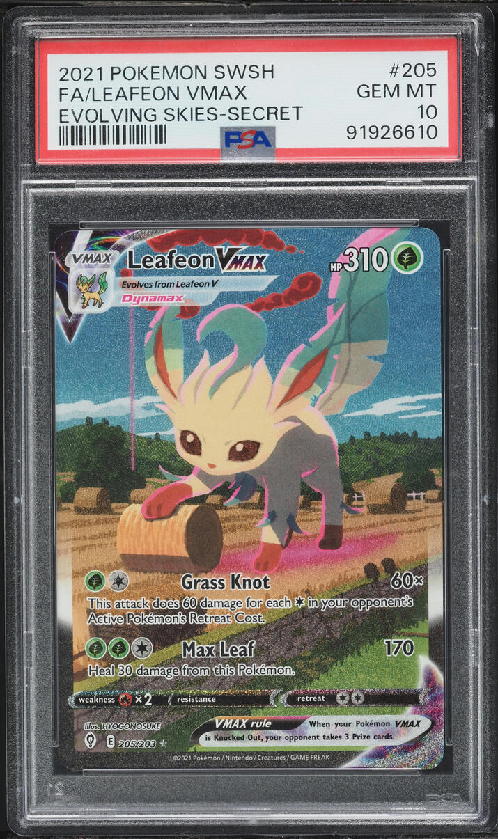 2021 Pokemon Sword & Shield Evolving Skies Full Art Leafeon VMAX #205 PSA 10 GEM MINT