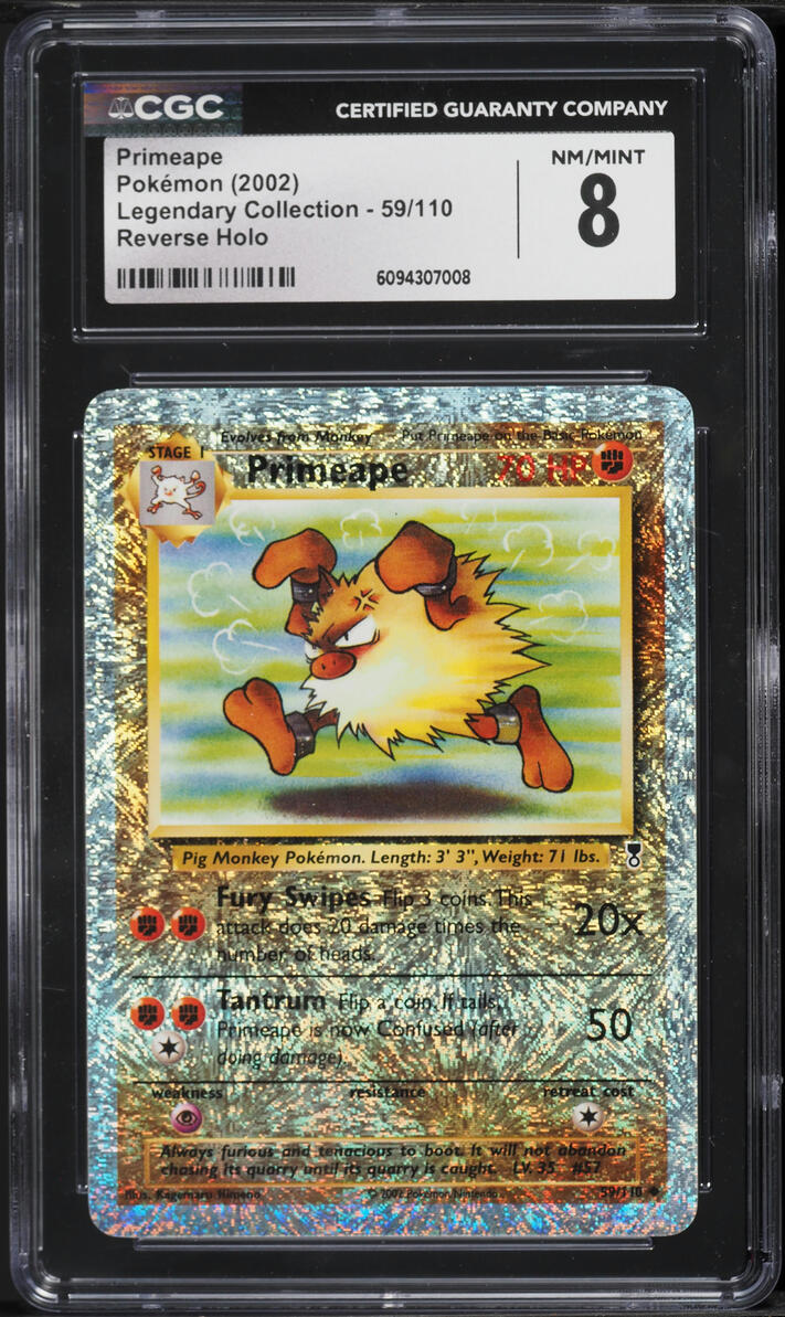 2002 Pokemon Legendary Collection Reverse Holo Primeape #59 CGC 8 NM-MT
