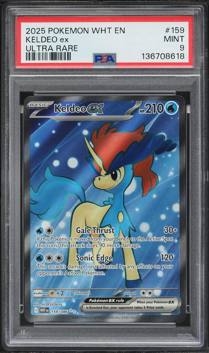 2025 Pokemon Scarlet & Violet White Flare Full Art Keldeo ex #159 PSA 9 MINT