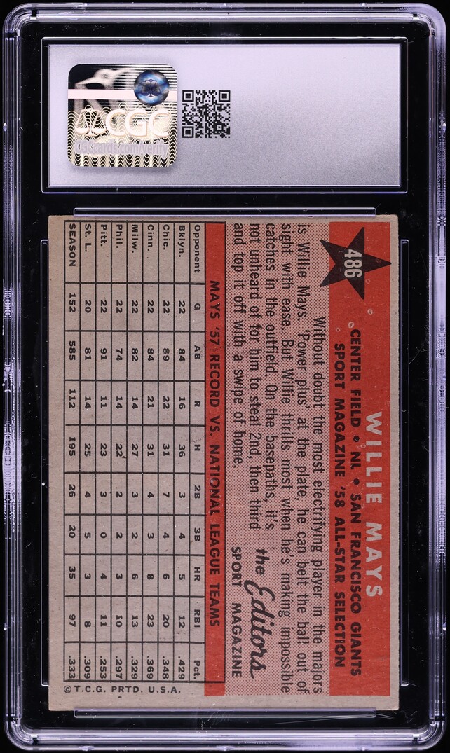 1958 Topps All Star Willie Mays #486 CGC 4.5 VGEX+