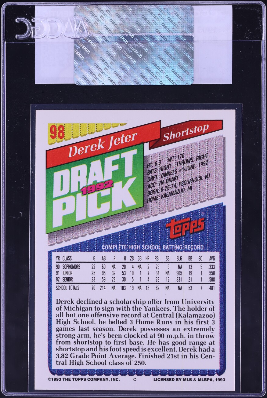 1993 Topps Derek Jeter ROOKIE #98 CGC AUTH