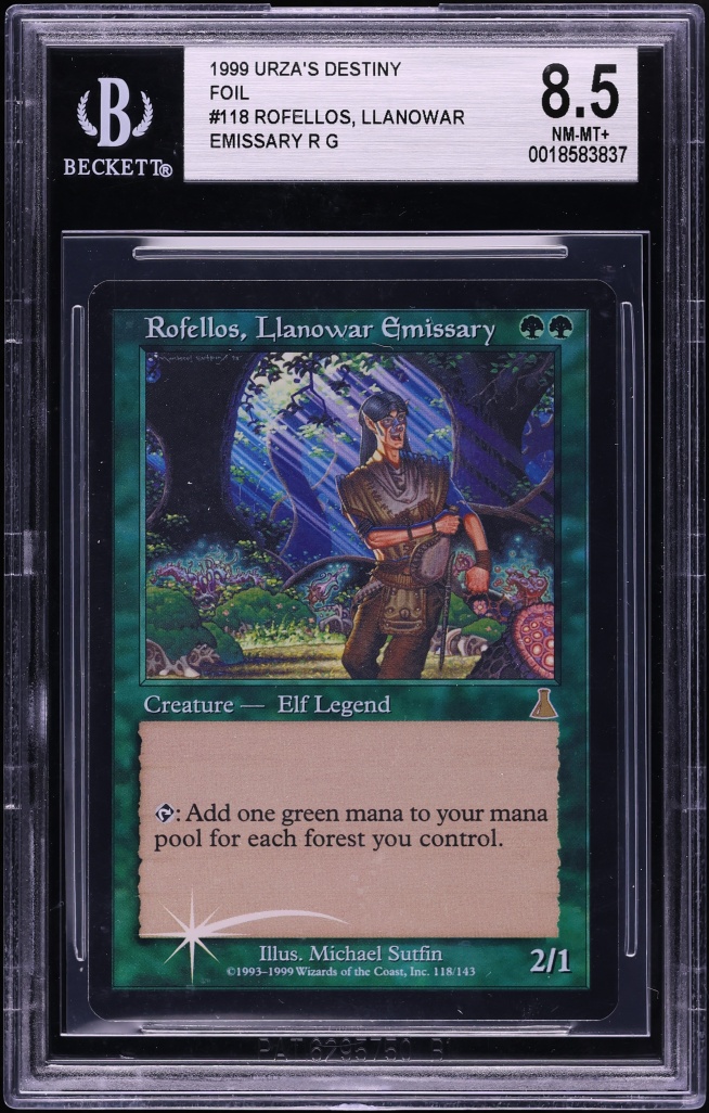 1999 Magic The Gathering MTG Urza's Destiny Foil Rofellos Llanowar Emissary BGS 8.5 NM-MT+
