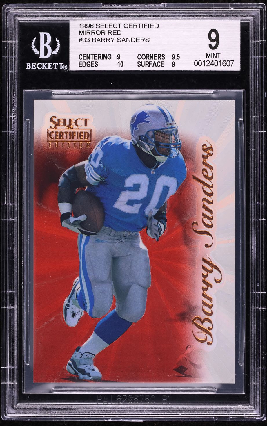 1996 Select Certified Premium Stock Mirror Red Barry Sanders /20 #33 BGS 9 MINT