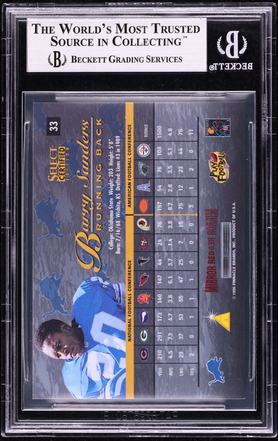 1996 Select Certified Premium Stock Mirror Red Barry Sanders /20 #33 BGS 9 MINT