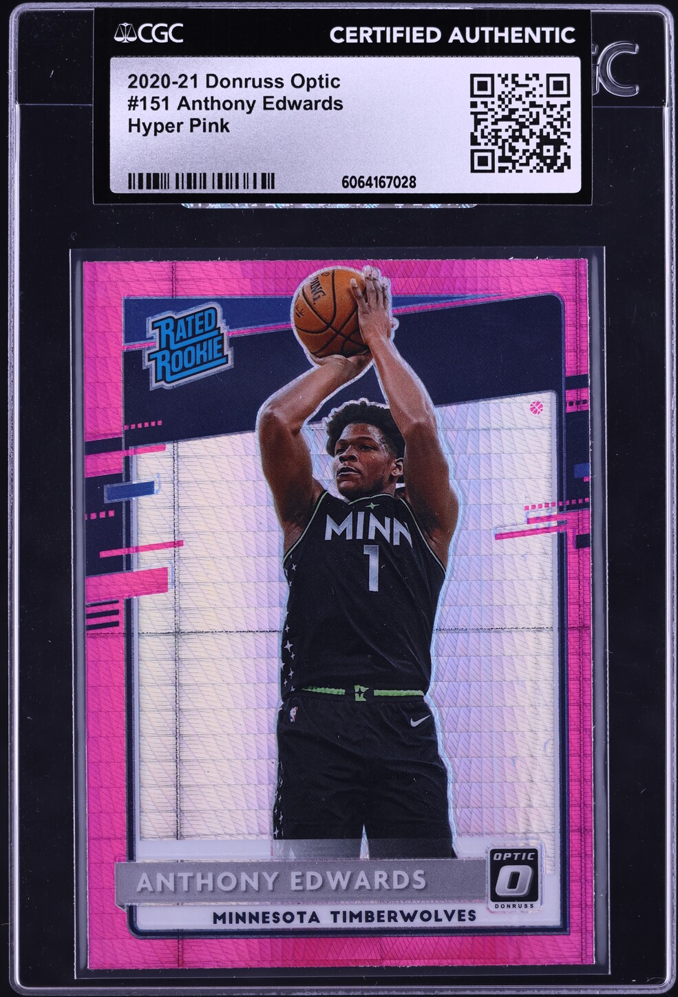 2020 Donruss Optic Hyper Pink Anthony Edwards ROOKIE #151 CGC AUTH
