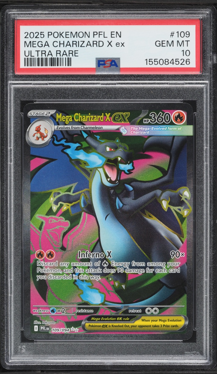 2025 Pokemon Mega Evolution Phantasmal Flames Full Art Mega Charizard X ex #109 PSA 10 GEM MINT