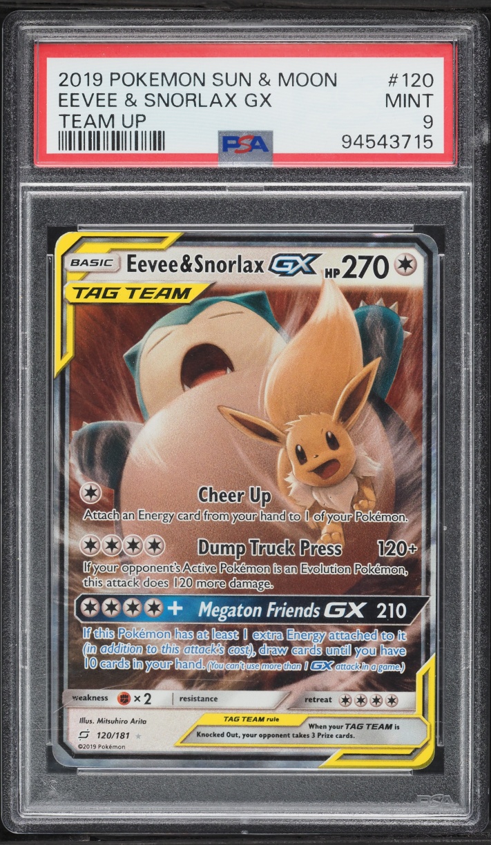 2019 Pokemon Sun & Moon Team Up Eevee & Snorlax GX #120 PSA 9 MINT