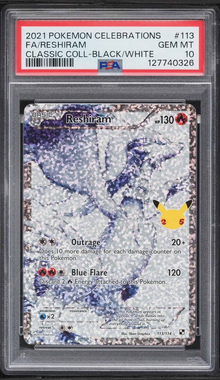 2021 Pokemon Sword & Shield Classic Collection Full Art Reshiram #113 PSA 10 GEM MINT