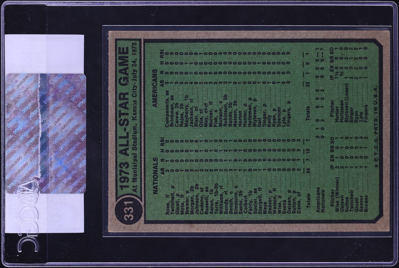 1974 Topps Carlton Fisk Johnny Bench ALL-STAR CATCHERS #331 CGC AUTH