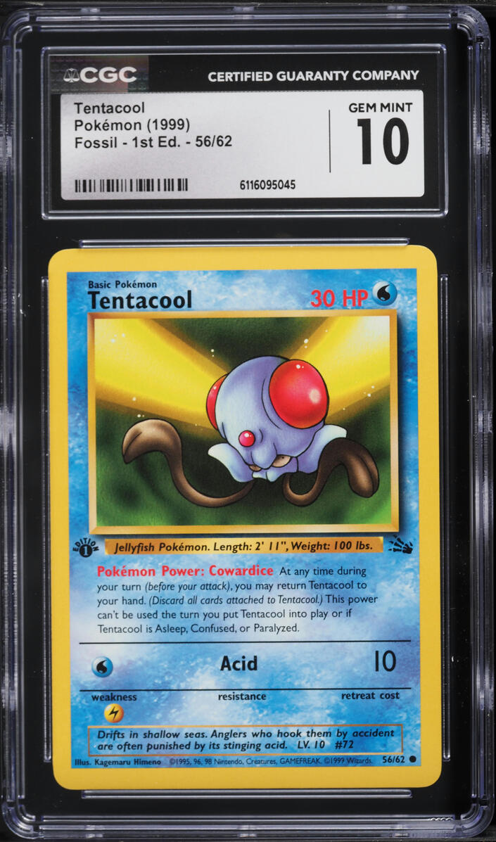 1999 Pokemon Fossil 1st Edition Tentacool #56 CGC 10 Gem Mint