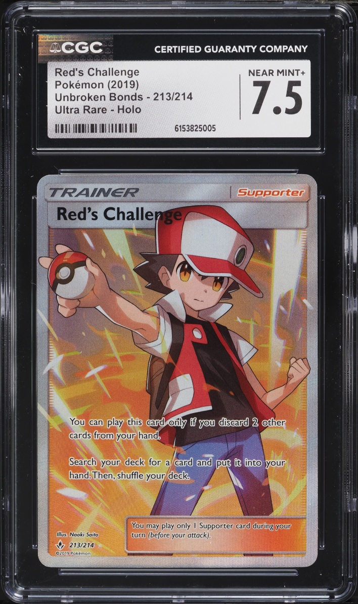 2019 Pokemon Sun & Moon Unbroken Bonds Full Art Red's Challenge #213 CGC 7.5 NRMT+