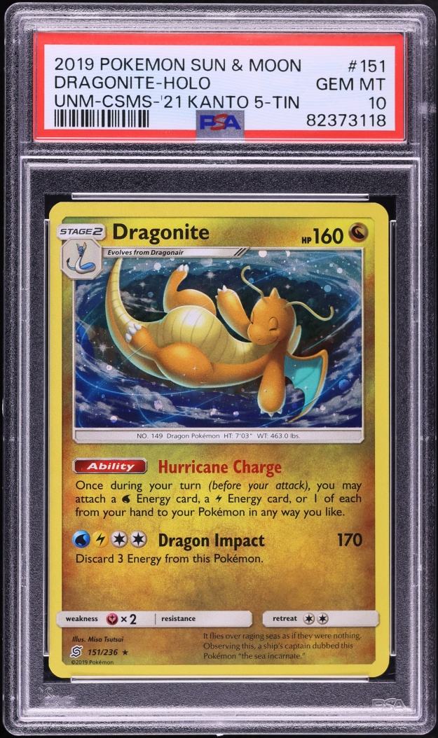 2019 Pokemon Sun & Moon Unified Minds Cosmos Holo Dragonite #151 PSA 10 GEM MINT