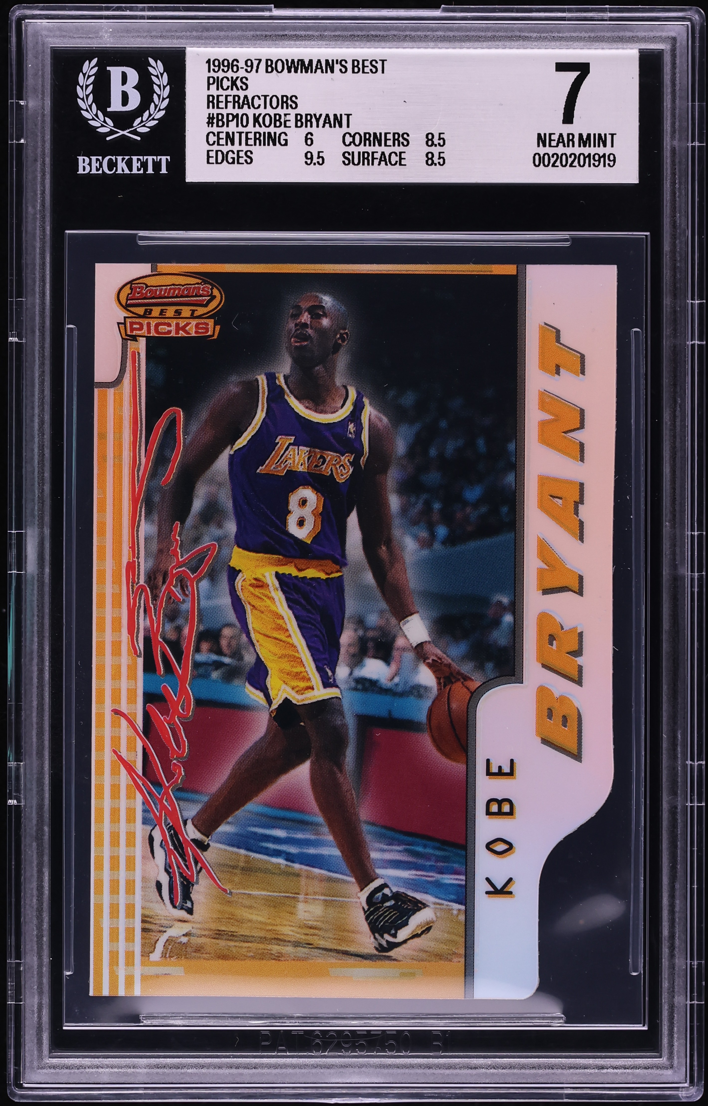1996 Bowman's Best Picks Refractor Die-Cut Kobe Bryant ROOKIE