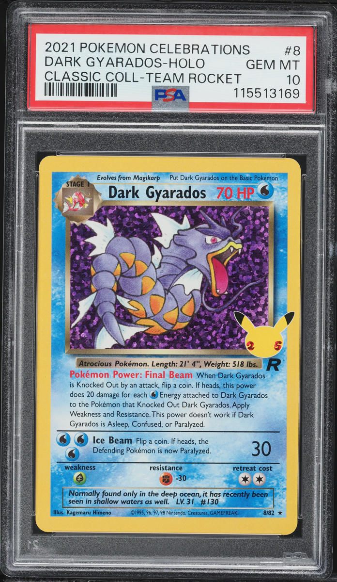 2021 Pokemon Sword & Shield Celebrations Holo Dark Gyarados #8 PSA 10 GEM MINT
