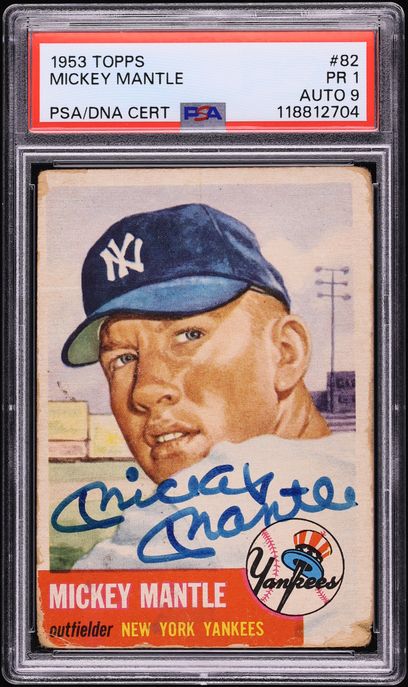 1953 Topps Mickey Mantle SHORT PRINT AUTO DNA 9 #82 PSA 1 PR