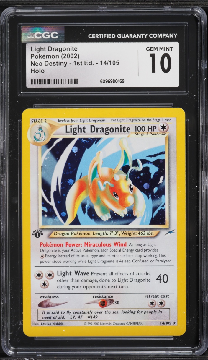 2002 Pokemon Neo Destiny 1st Edition Holo Light Dragonite #14 CGC 10 GEM MINT