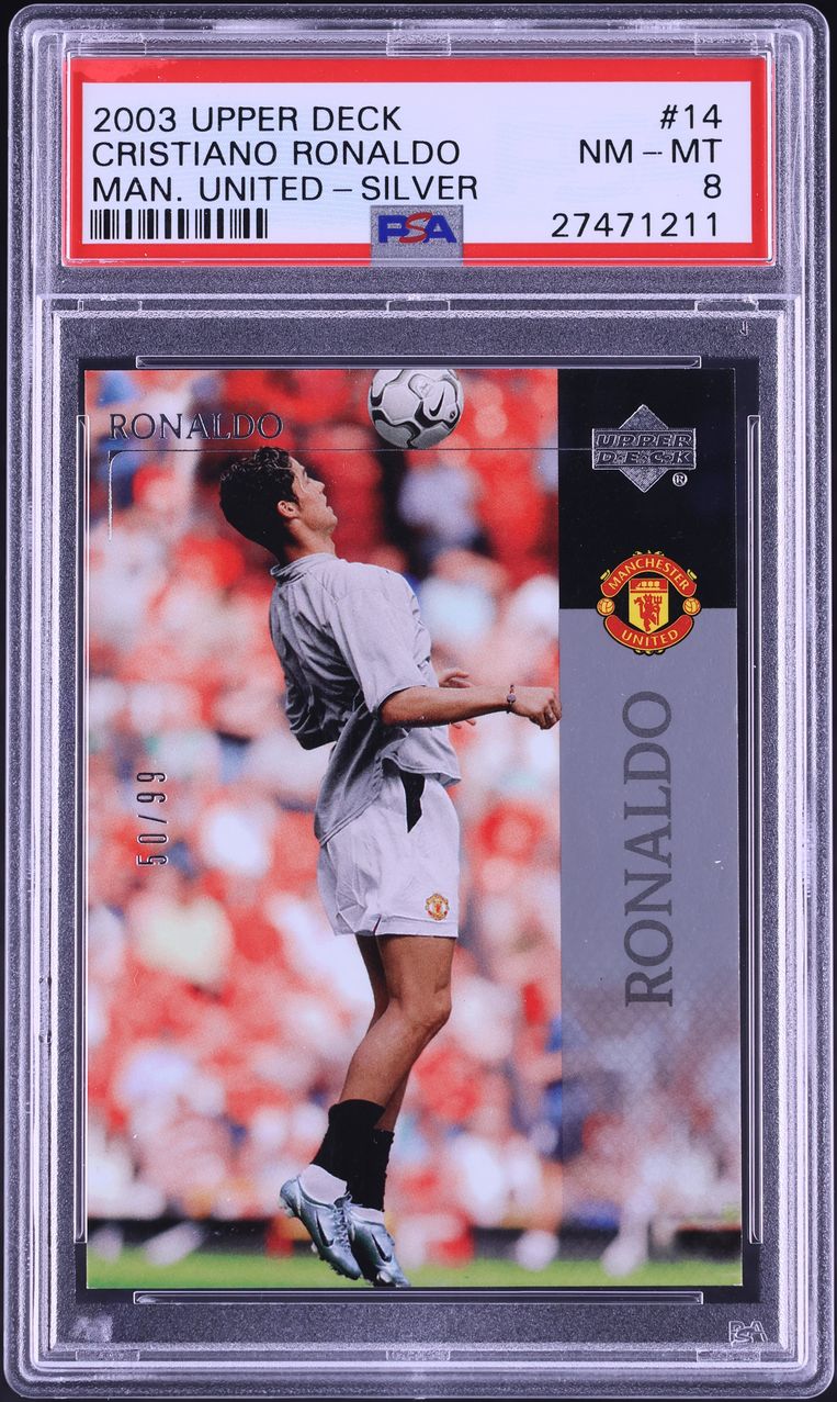 2003 Upper Deck Manchester United Silver Cristiano Ronaldo ROOKIE /99 #14 PSA 8 NM-MT