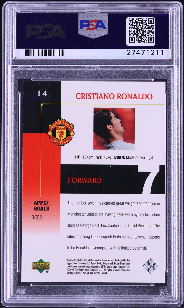 2003 Upper Deck Manchester United Silver Cristiano Ronaldo ROOKIE /99 #14 PSA 8 NM-MT
