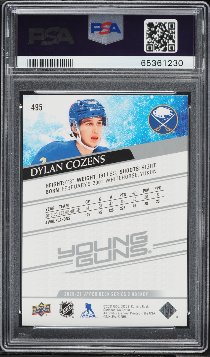 2020 Upper Deck Young Guns Dylan Cozens ROOKIE #495 PSA 9 MINT