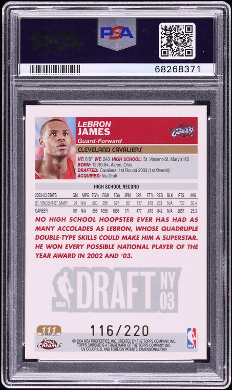 2003 Topps Chrome Xfractor LeBron James ROOKIE /220 #111 PSA 8 NM-MT