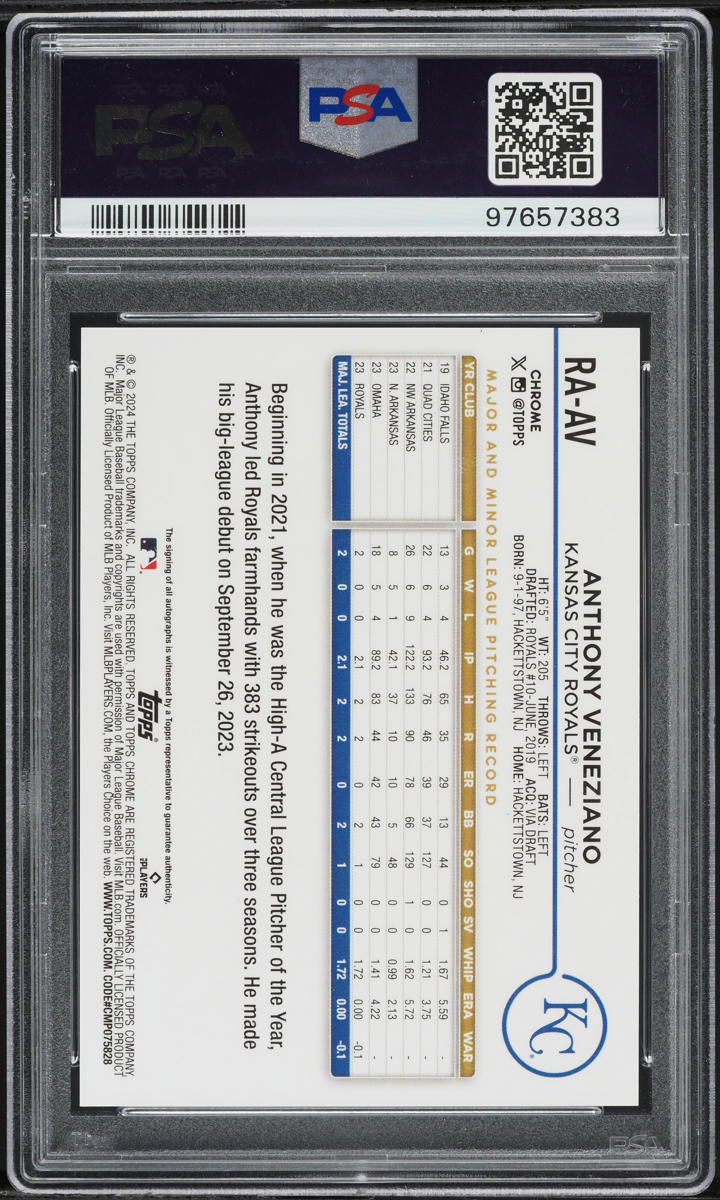 2024 Topps Chrome Anthony Veneziano ROOKIE AUTO #RA-AV PSA 10 GEM MINT