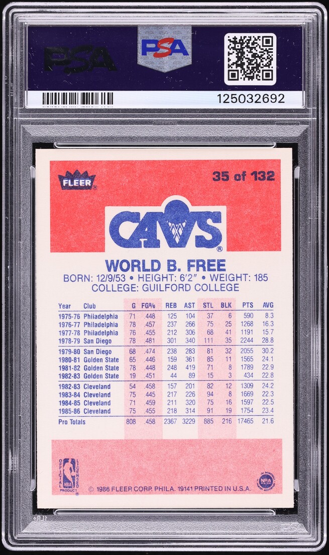 1986 Fleer Basketball World B. Free #35 PSA 10 GEM MINT