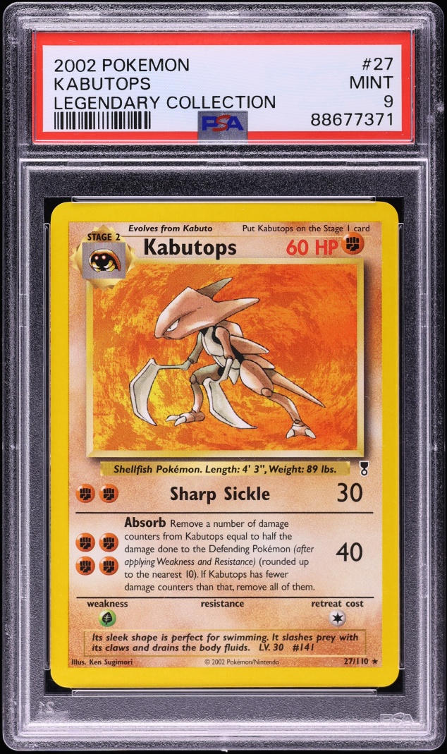 2002 Pokemon Legendary Collection Kabutops #27 PSA 9 MINT
