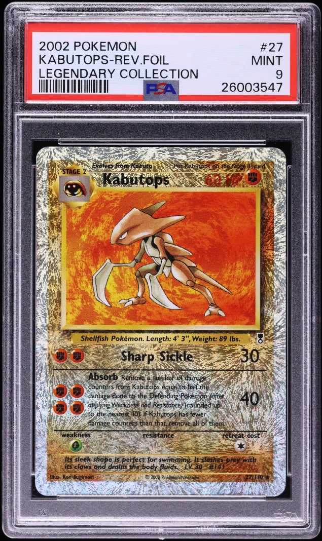 2002 Pokemon Legendary Collection Reverse Holo Kabutops #27 PSA 9 MINT