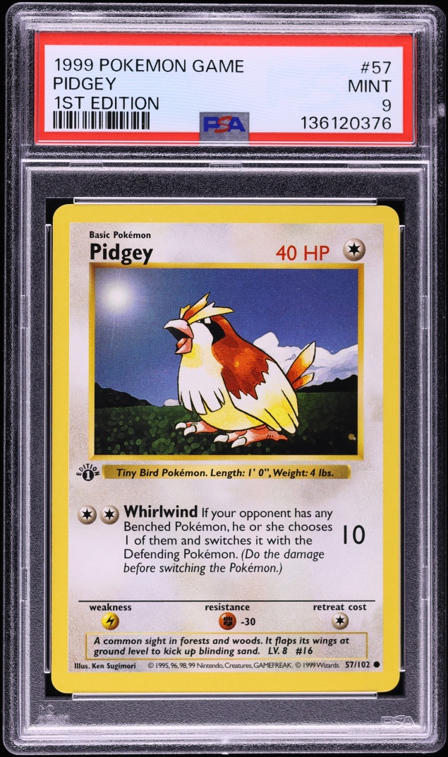 1999 Pokemon Base Set Shadowless 1st Edition Pidgey #57 PSA 9 MINT