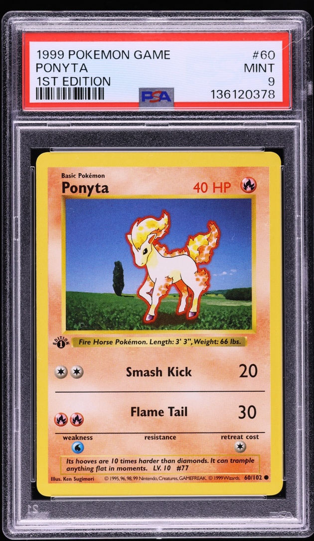 1999 Pokemon Base Set Shadowless 1st Edition Ponyta #60 PSA 9 MINT