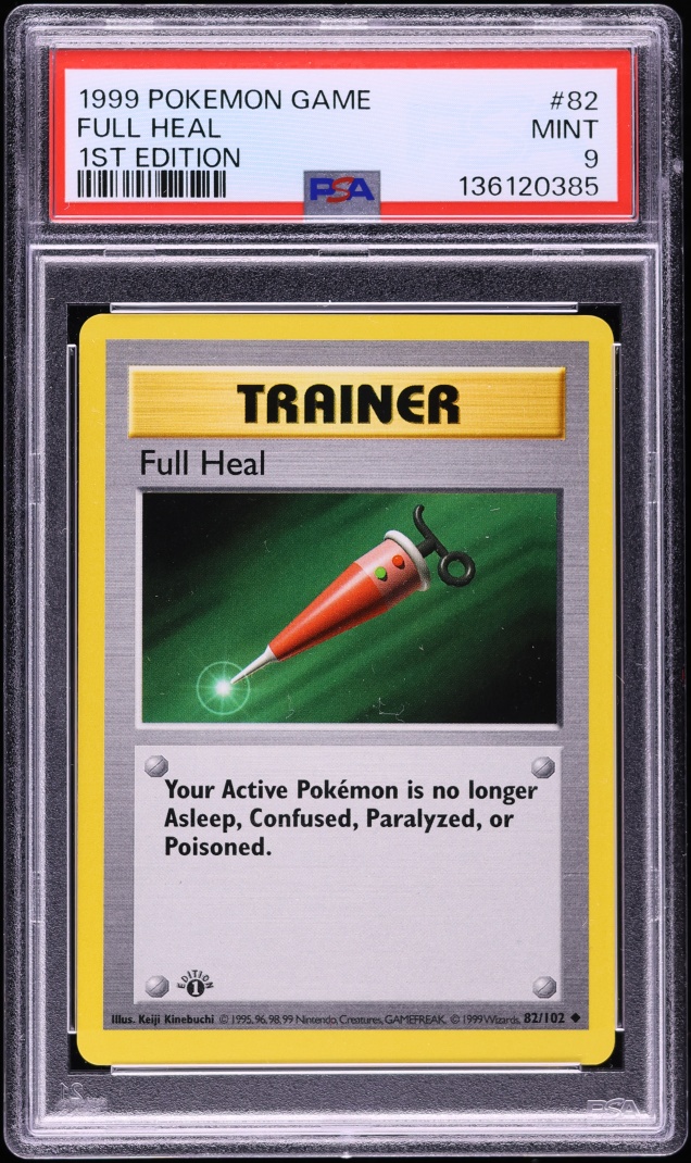 1999 Pokemon Base Set Shadowless 1st Edition Full Heal #82 PSA 9 MINT