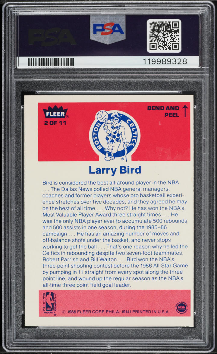1986 Fleer Sticker Larry Bird #2 PSA 4 VGEX