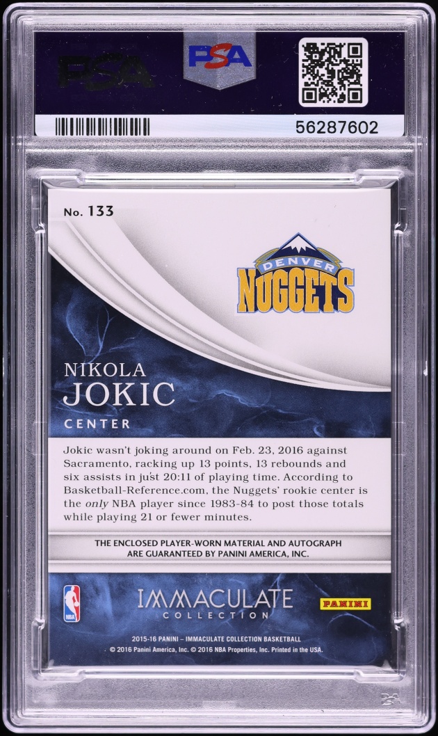 2015 Immaculate Collection Nikola Jokic ROOKIE PATCH AUTO /99 #133 PSA 7.5 NRMT+ - Photo 2