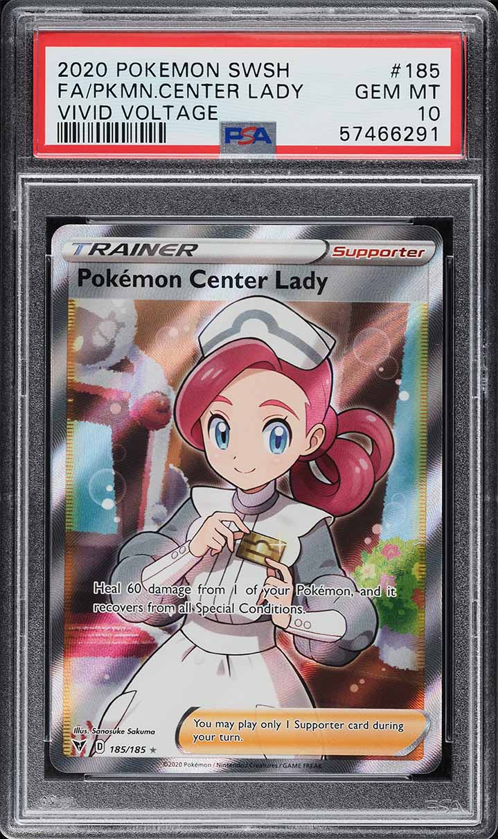 2020 Pokemon Sword & Shield Vivid Voltage Full Art Pokemon Center Lady #185 PSA 10 GEM MINT