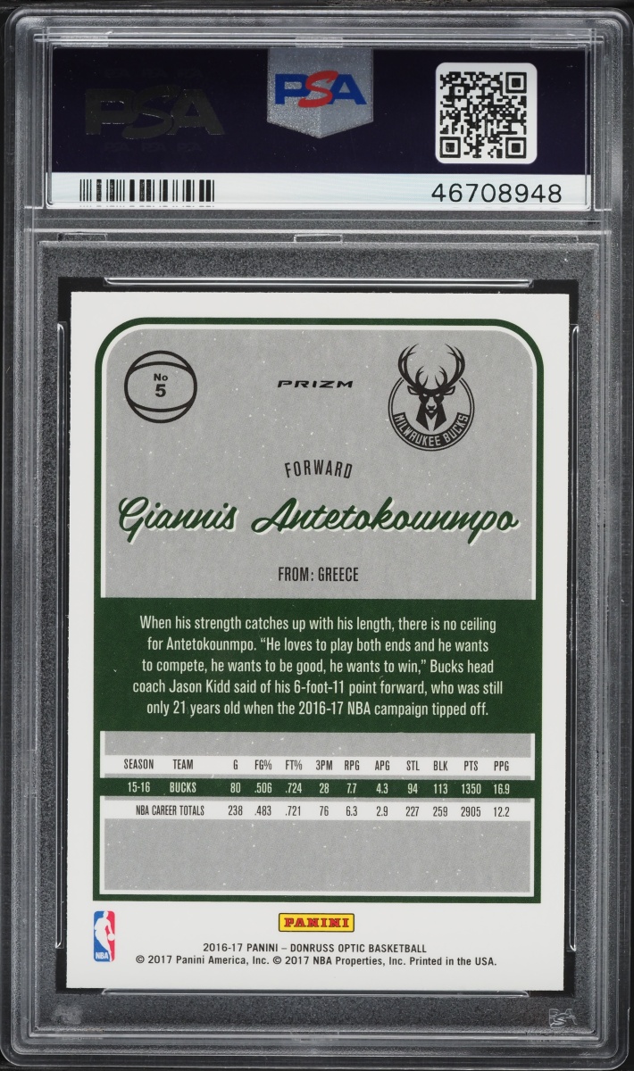 2016 Donruss Optic Holo Giannis Antetokounmpo #5 PSA 10 GEM MINT