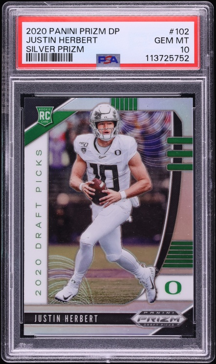 2020 #102 Panini Prizm Draft Picks Silver Justin Herbert Rookie Gem Mint PSA 10