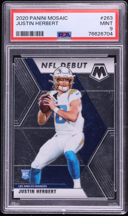 2020 #263 Panini Mosaic Justin Herbert Rookie Mint PSA 9