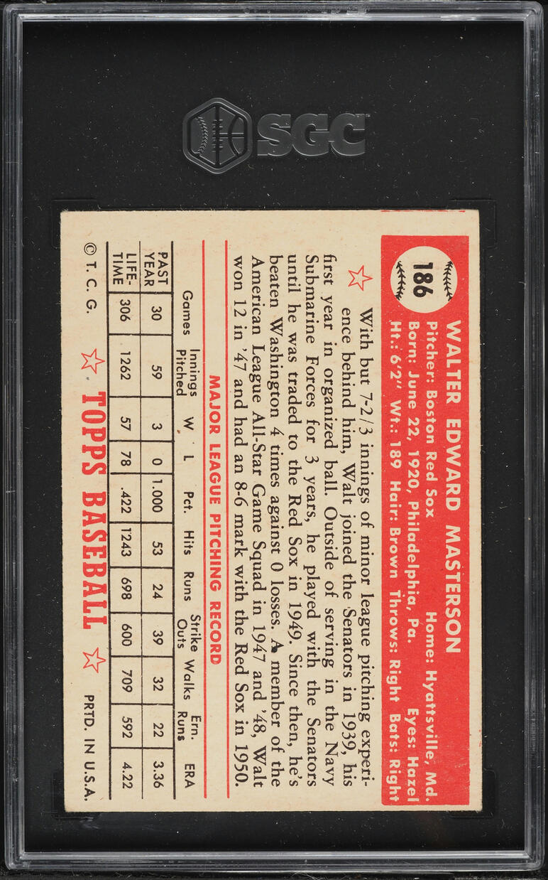 1952 Topps Walt Masterson #186 SGC 2 GD