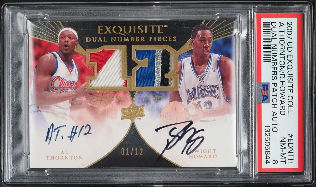 2007 Exquisite Collection Dual Numbers Al Thornton Dwight Howard PATCH AUTO 1/12 #EDNTH PSA 8