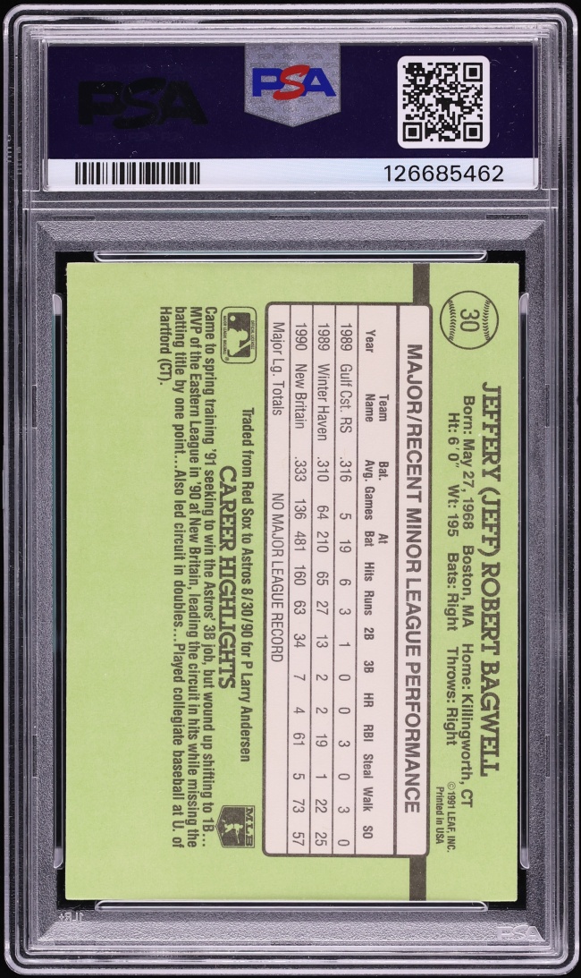 1991 Donruss The Rookies Jeff Bagwell ROOKIE #30 PSA 10 GEM MINT
